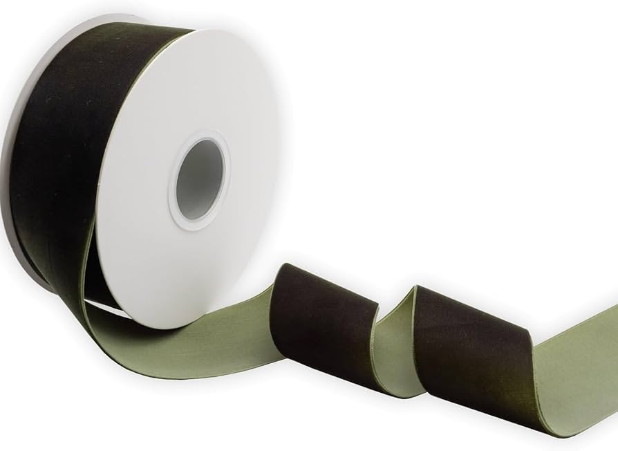 XMRIBBON Olive Green Velvet Ribbon Single Sided,2 Inch by 10 Yards Spool | Amazon (US)