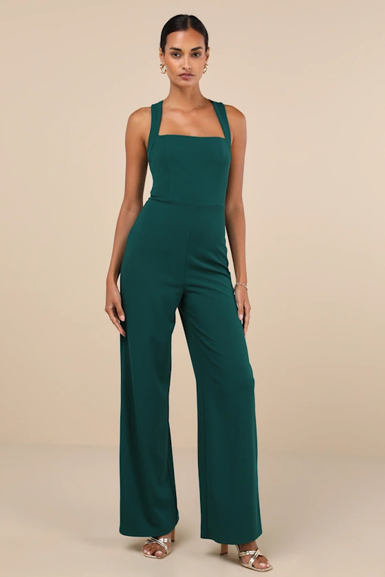 Glamorous Dedication Dark Green Sleeveless Wide-Length Jumpsuit | Lulus