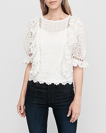 Floral Lace Crew Neck Top | Express