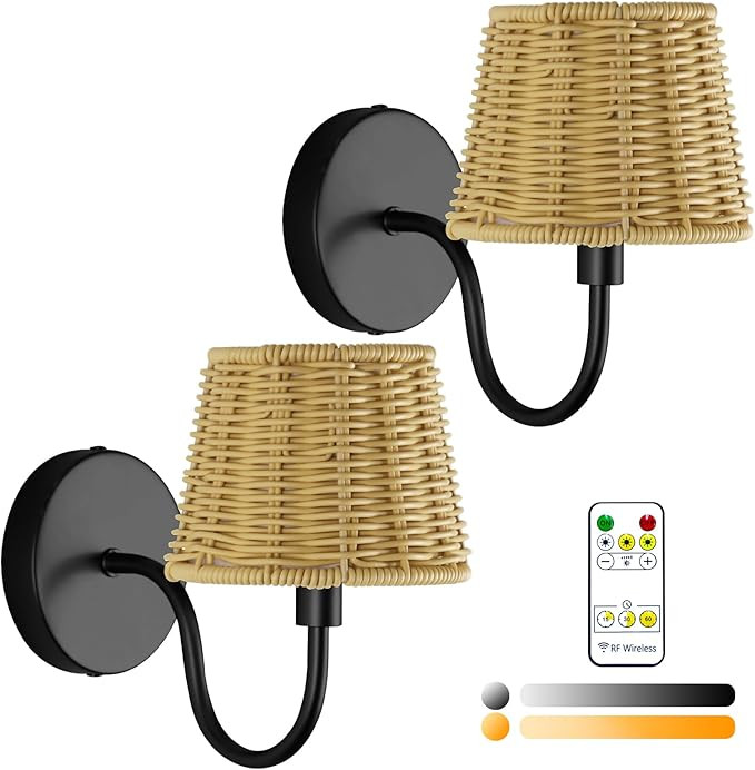 Battery Operated Wall Sconce Set of 2, Rechargeable Wireless Sconces with Dimmable Detachable Mag... | Amazon (US)