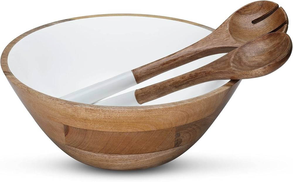 Folkulture Salad Bowls or Wooden Bowls with Salad Servers, Large Serving Bowl or Fruit Bowl, Wood... | Amazon (US)