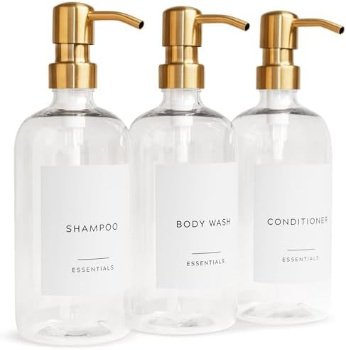 Stylish Shampoo and Conditioner Dispenser Set of 3 - Modern 21oz Shower Soap Bottles with Pump an... | Amazon (US)