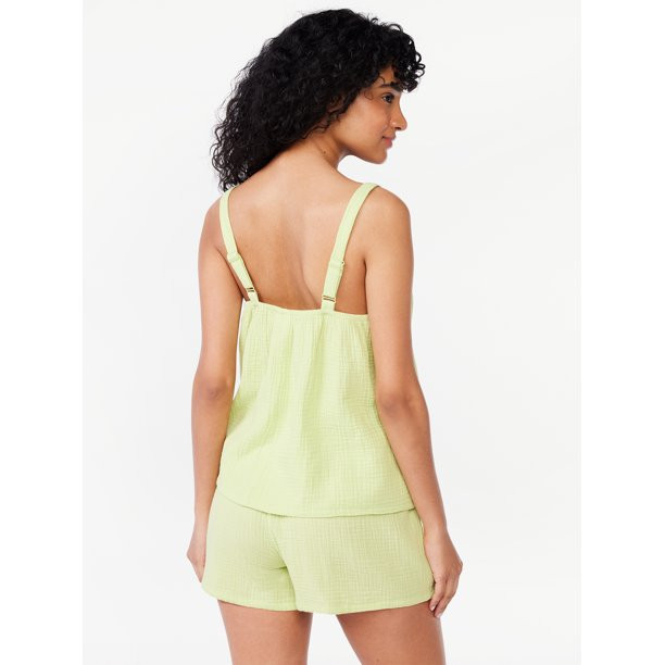 Joyspun Women's Gauze Smocked Cami Top and Shorts Sleep Set, Sizes S to 3X | Walmart (US)