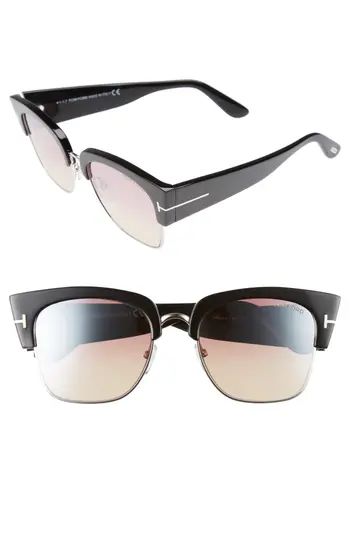 Women's Tom Ford Dakota 55Mm Gradient Square Sunglasses - Shiny Black/ Bordeaux Mirror | Nordstrom