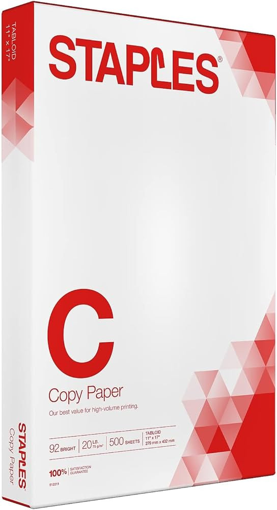 Staples 512211 11-Inch X 17-Inch Copy Paper 20 Lbs 92 Brightness 500/Ream (190450) | Amazon (US)