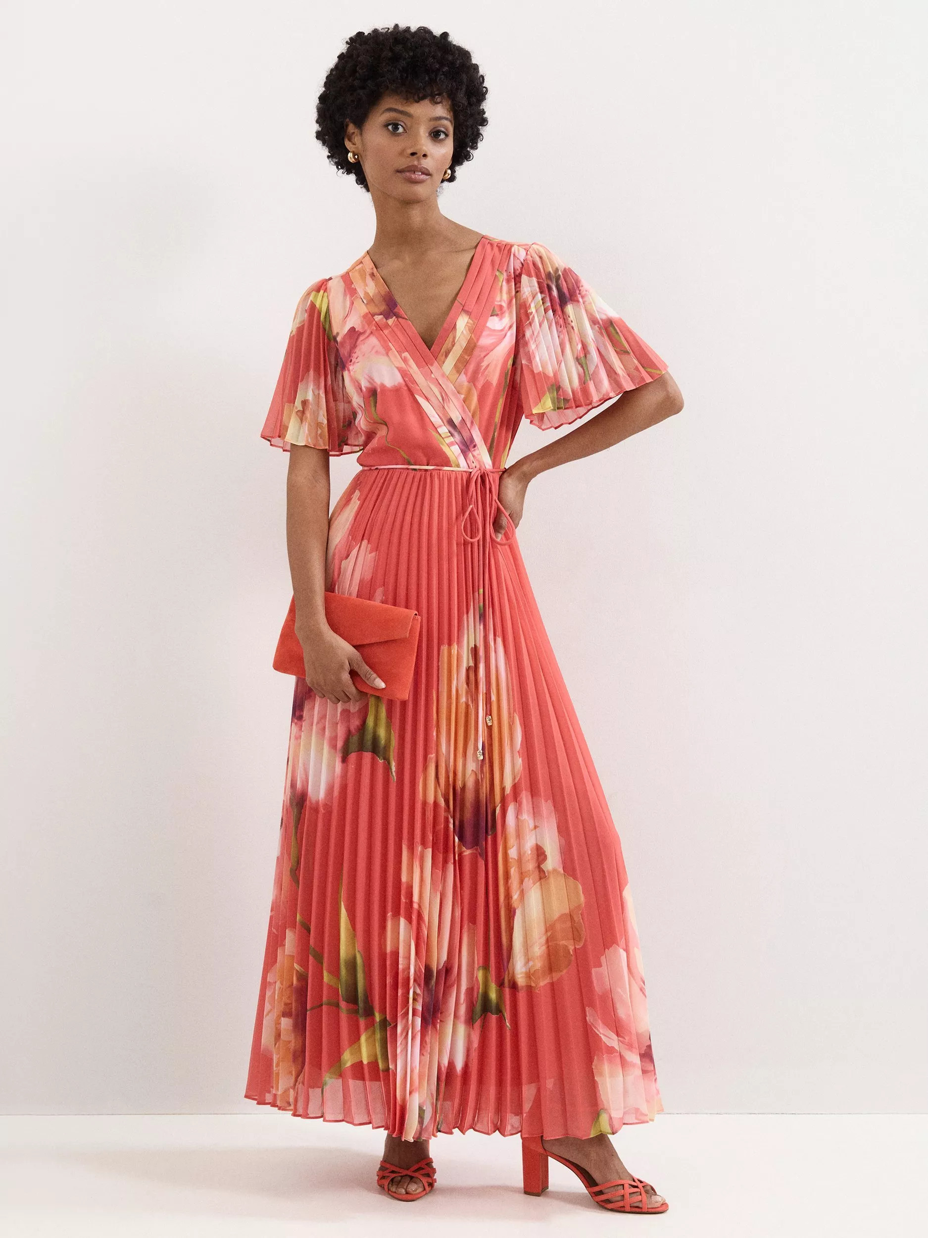 Phase Eight Abgail Floral Wrap Dress, Orange | John Lewis (UK)