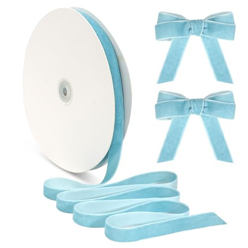 Light Blue Velvet Ribbon for Gift Wrapping Xmas Tree Decor, 5/8"×30 Yards Vintage Light Blue Velvet Christmas Ribbon Skinny Fabric Ribbon Trim for Hair Bows, Crafting, Wedding Invitations | Amazon (US)