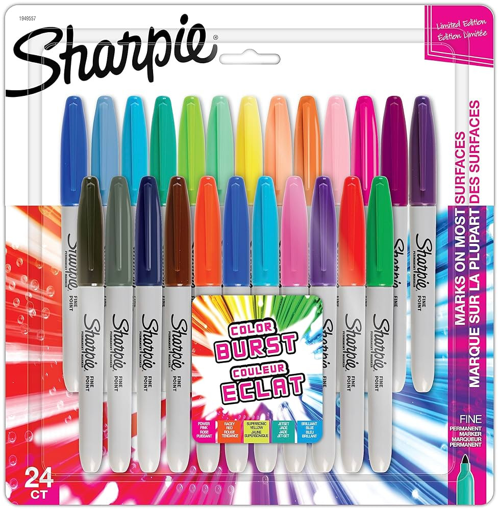 Sharpie Color Burst Permanent Markers, Fine Point, Assorted, 24 Pack (1949557) | Amazon (US)