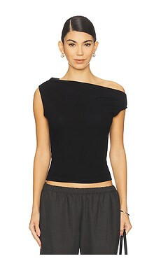 LESET Lauren Ruched Asymmetrical Shoulder Top in Black from Revolve.com | Revolve Clothing (Global)
