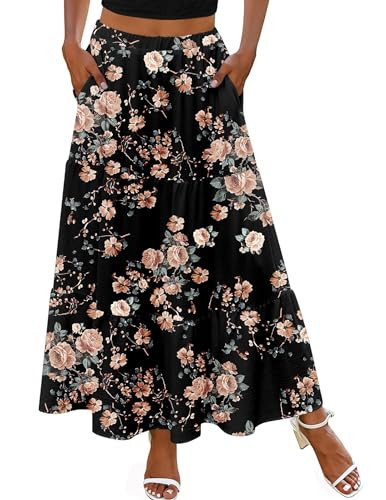 Zeagoo Skirts for Women Summer Boho Casual Maxi Flowy Elastic High Waist A-Line Tiered Swing Flor... | Amazon (US)