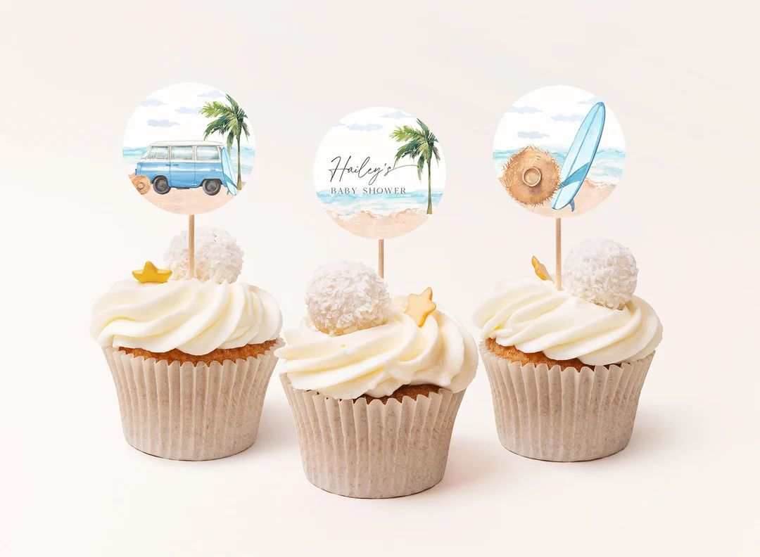 Baby on Board Surfing Beach Baby Shower Birthday Cupcake Topper Cake Topper Printable Digital Tem... | Etsy (US)