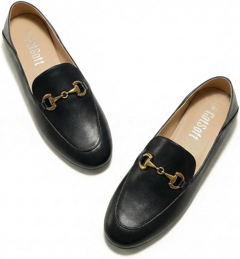 Womens Lambskin Insole Loafers Slip on Flats Metal Chain Shoes | Amazon (US)