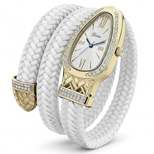 Blekon Original Serpent Wrap Watch – Stunning Coiling Snake Bangle for Women, Braided Leather Elegance, Luxury Quartz Timepiece, Fashion Jewelry (Gold/White) | Amazon (US)