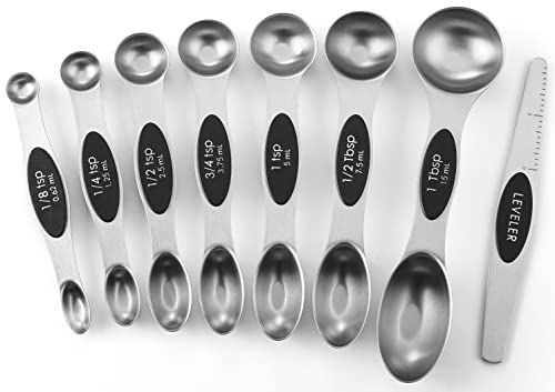 Spring Chef Magnetic Measuring Spoons Set, Dual Sided, Stainless Steel, Fits in Spice Jars, Black, S | Amazon (US)