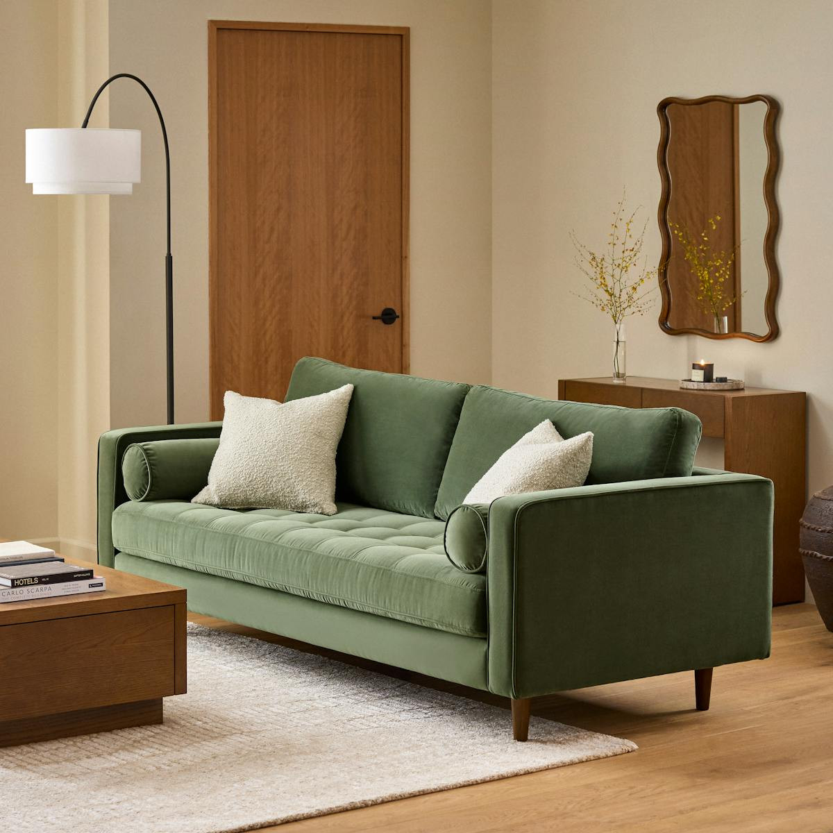 Sven 88" Tufted Velvet Sofa - Plush Pacific Green | Article