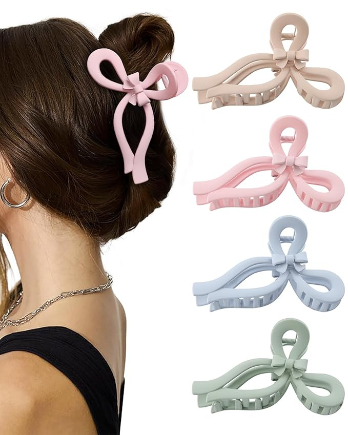 4 PCS Bow Hair Clips for Women Bow Claw Clip 5" Large Hair Claw Clips for Thick and Long Hair Cut... | Amazon (US)