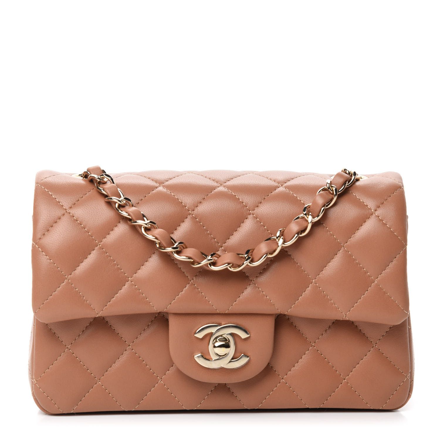 Lambskin Quilted Mini Rectangular Flap Brown | Fashionphile