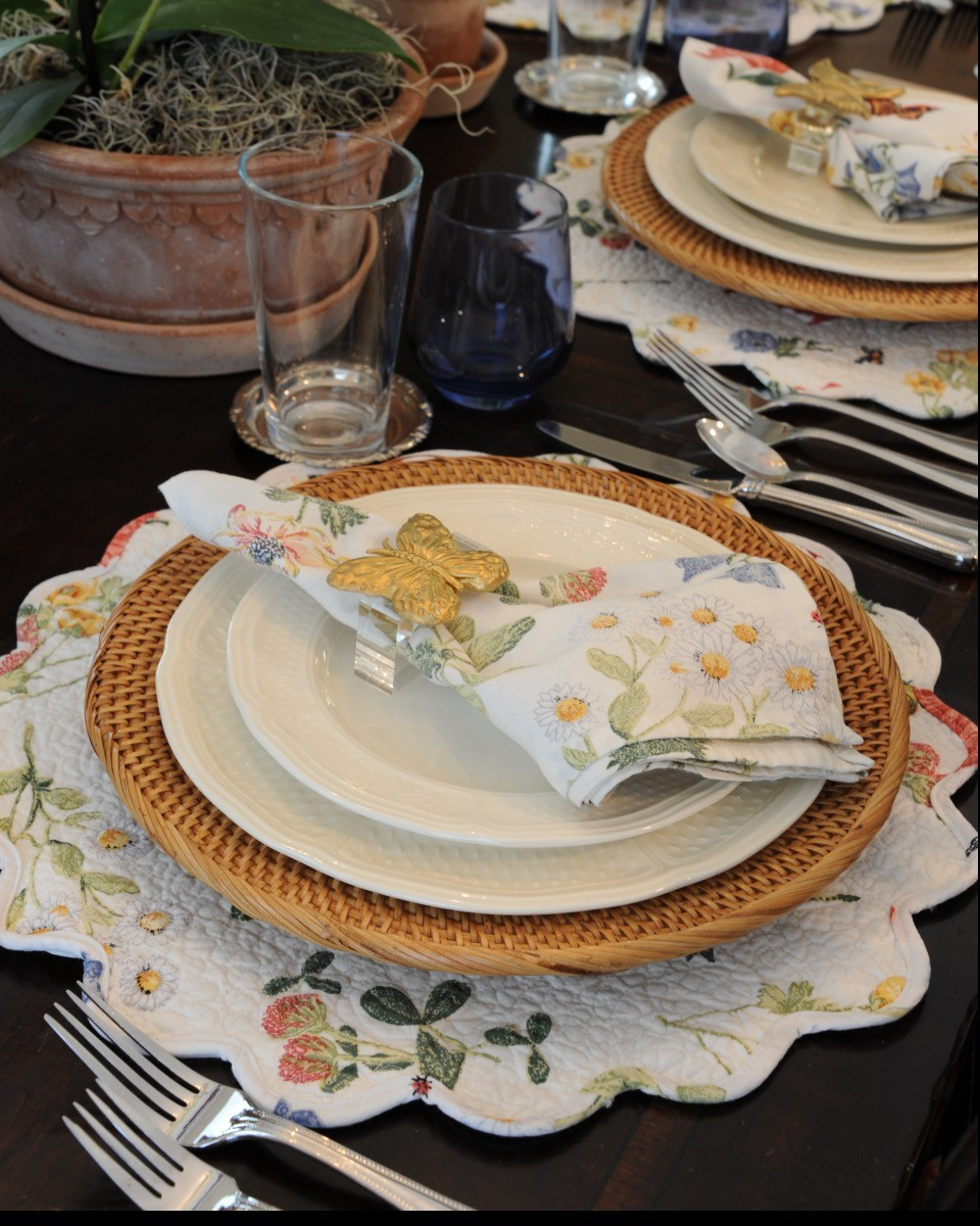 Set the table with me for a spring dinner party! I love to use potted plants as centerpieces during spring and summer. These beautiful orchids always make such a statement and the fresh herbs add a lovely fragrance to the table.  Italian terracotta pots  @perryanderstudio Placemats & Napkins @parkdesigns Chargers @parkdesigns (@target)Napkin Rings @southerntribute at @apptsat5 Flatware @lenox Plates @gienfrance Water Glasses @amazon Blue Wine Glasses @estellecoloredglass Silver Coasters are vintage 

#LTKSeasonal #LTKSaleAlert #LTKHome