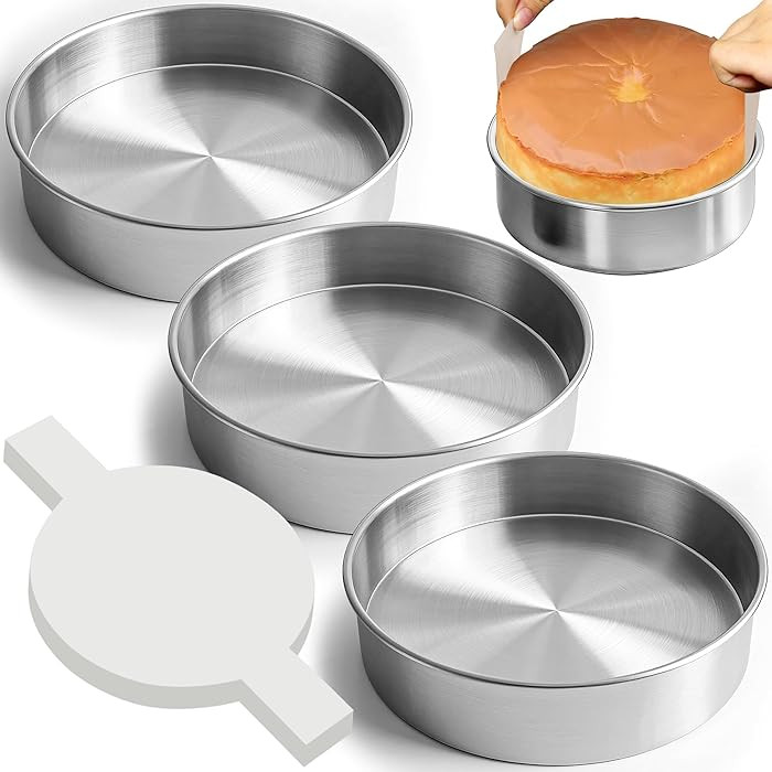 6 Inch Cake Pans Set of 3 with 100 Pieces Parchment Paper, Stainless Steel Baking Pan For Layered... | Amazon (US)