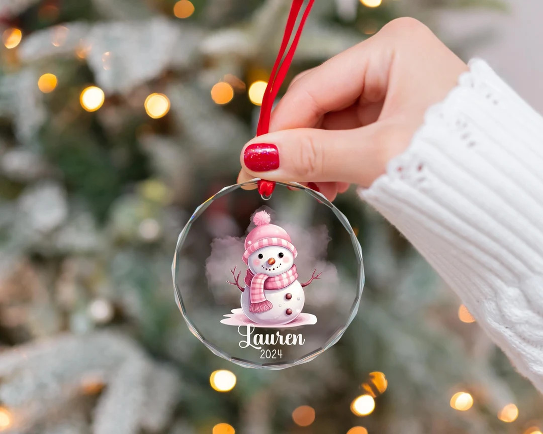 Custom Crystal Ornament Personalized With Your Name, Customized Pink Snowman Ornament, Glass Orna... | Etsy (US)