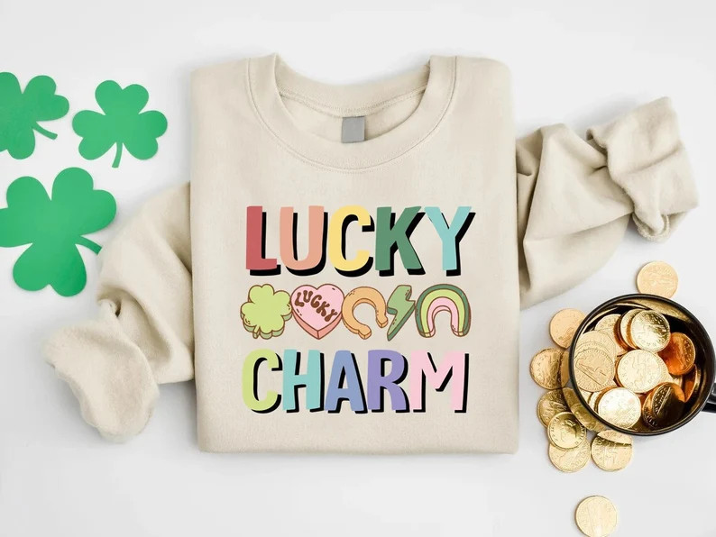 Lucky Charm Sweatshirt,st Patrick's Day Sweatshirt,shamrock Sweatshirt,st Pattys Day Sweatshirt,r... | Etsy (US)