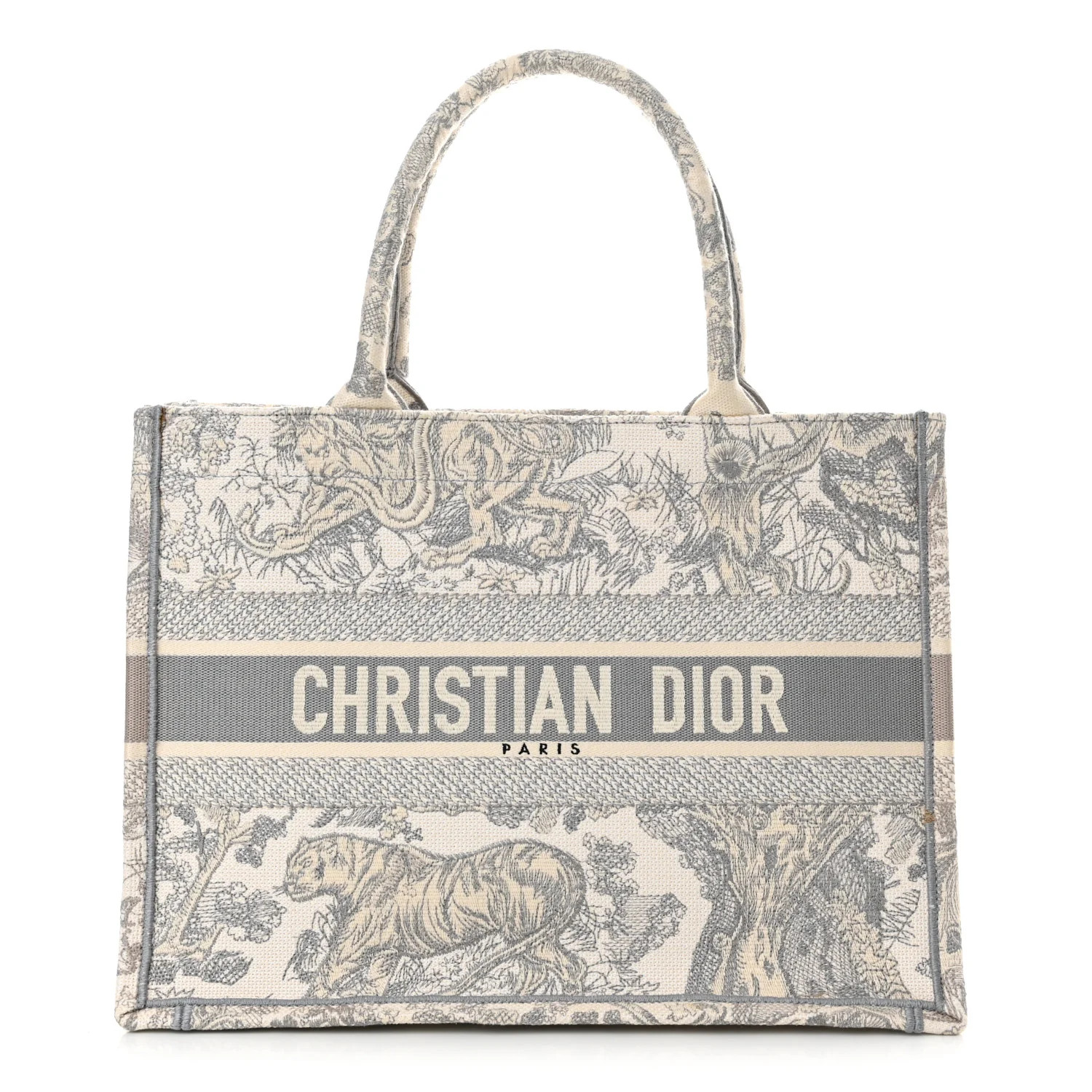 Canvas Embroidered Medium Dioriviera Toile De Jouy Book Tote Gray | FASHIONPHILE (US)