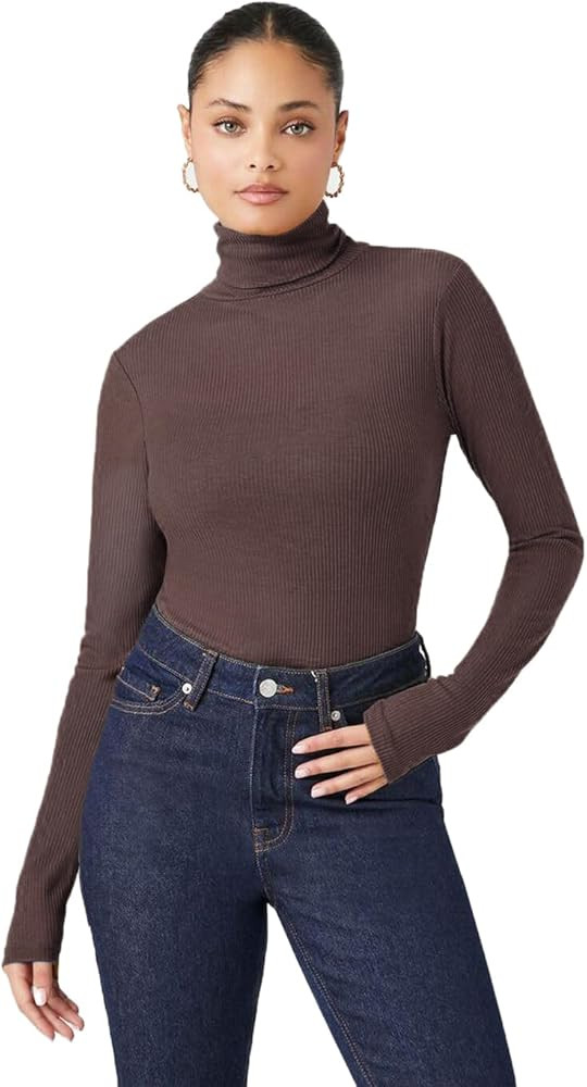 Emmalise Womens Turtleneck Top Long Sleeves Fitted Ribbed Top | Amazon (US)