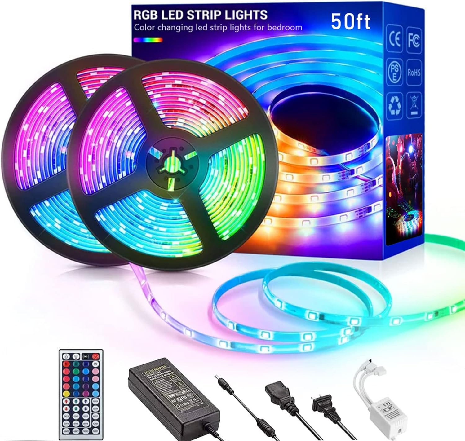 CHARKEE LED Lights for Bedroom 50 ft, Color Changing LED Strip Lights with 44-Key Remote, 12 Volt... | Amazon (US)