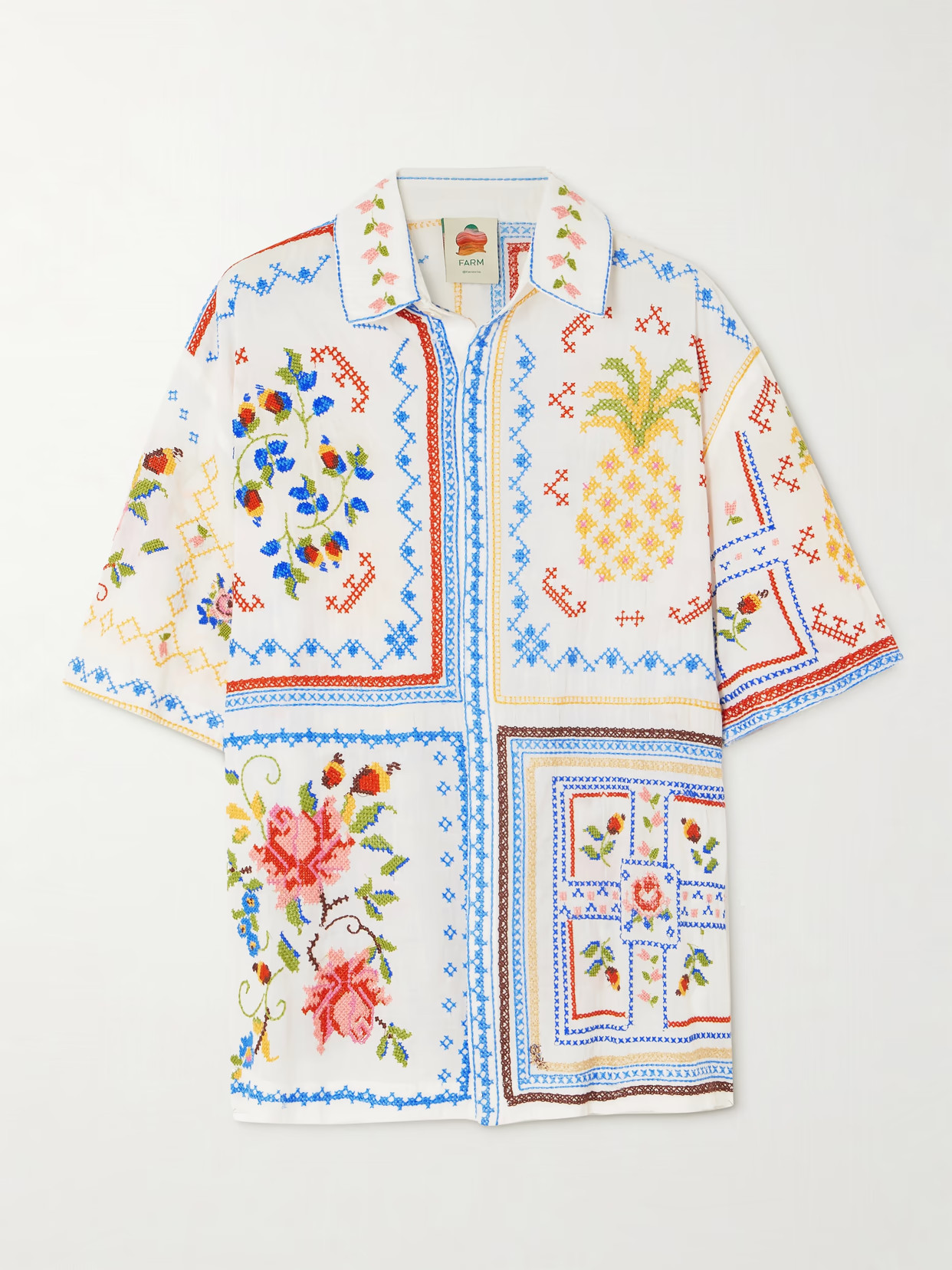 Farm Rio - Embroidered Cotton Shirt - Multi | NET-A-PORTER (US)