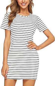 Floerns Women's Casual Short Sleeve Striped Bodycon T Shirt Short Mini Dress | Amazon (CA)