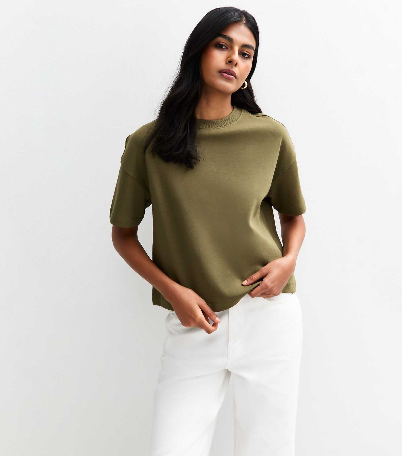 Dark Green Premium Heavyweight Cotton Boxy Fit T-Shirt | New Look | New Look (UK)