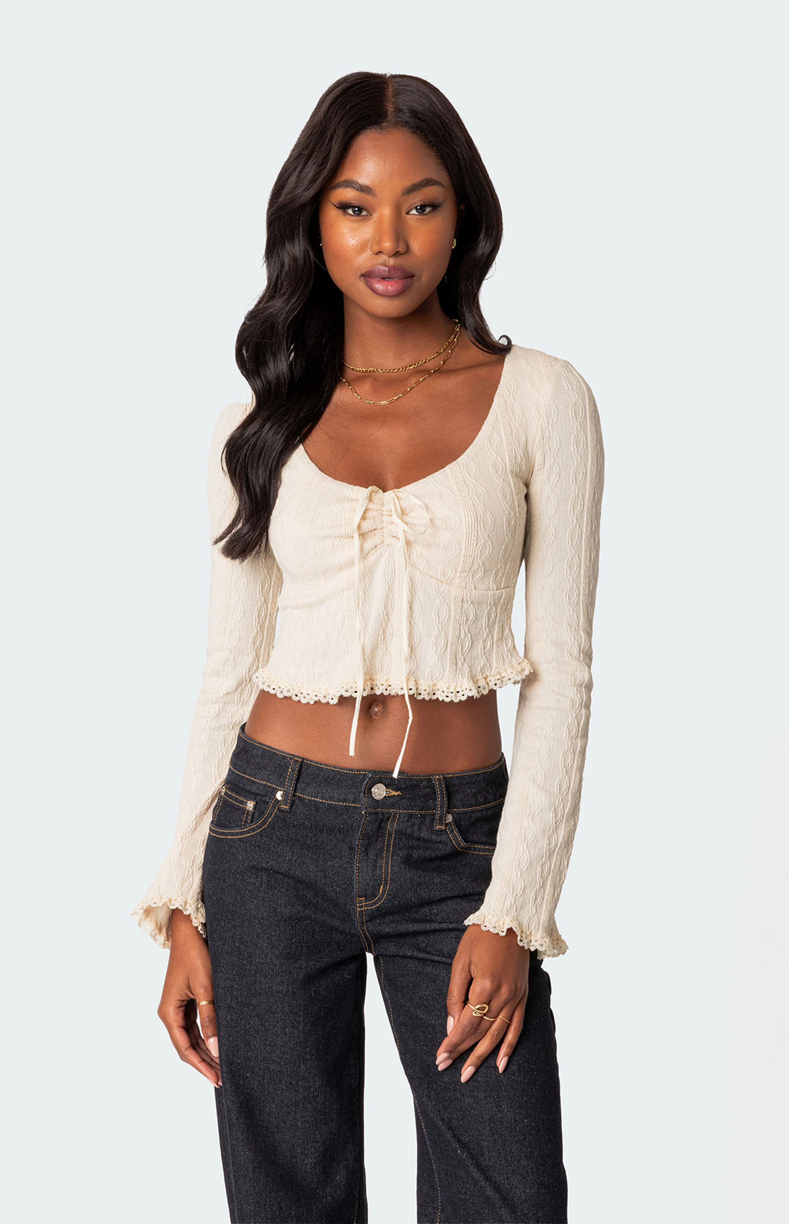 Edikted Lacey Long Sleeve Knit Top | PacSun