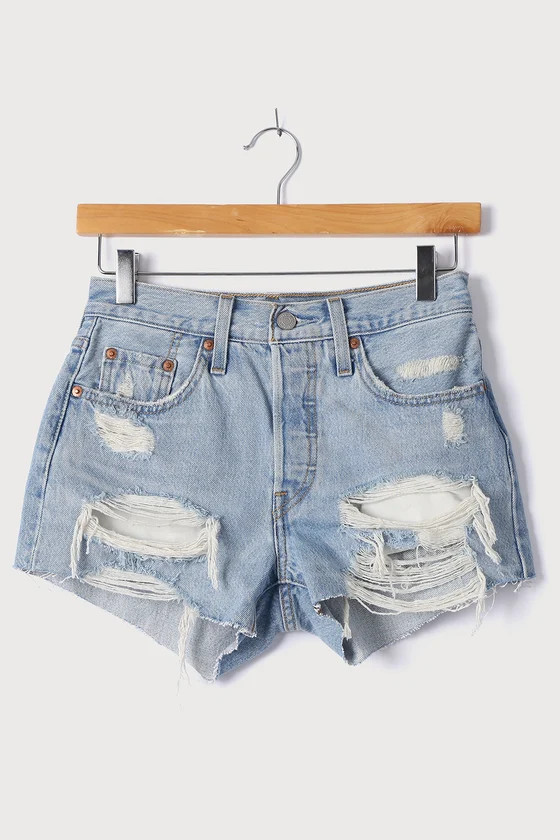 501 Light Wash Distressed High Rise Cutoff Denim Shorts | Lulus (US)