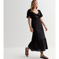 Black Embroidered Puff Sleeve Midaxi Dress New Look | New Look (UK)