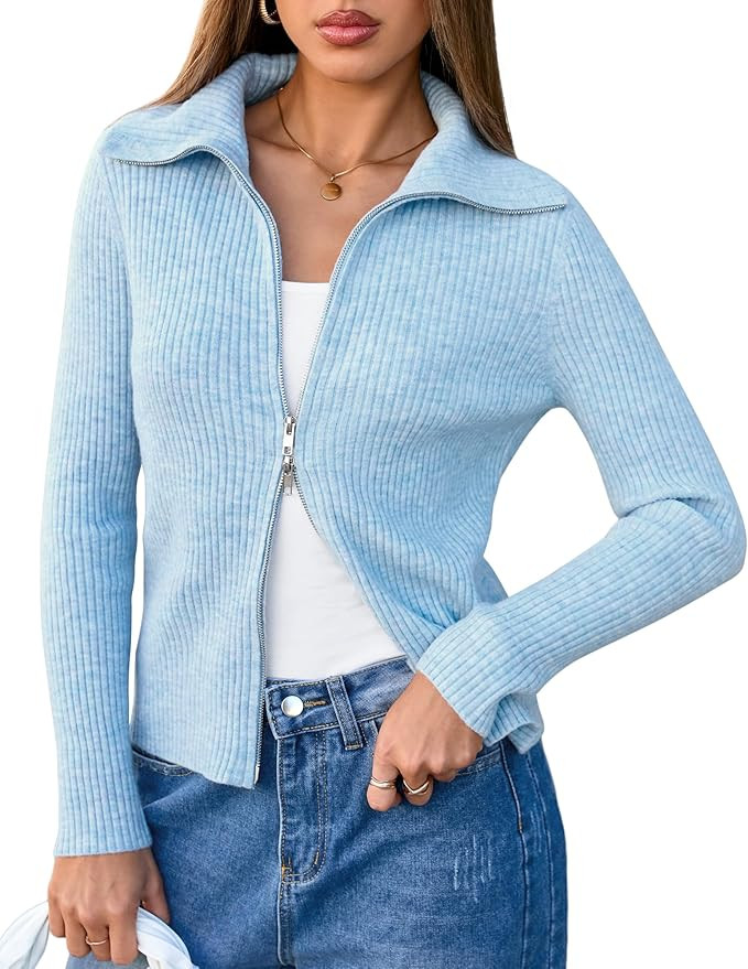 Arach&Cloz Women's Wool Blend Fall Fashion Zip Up Cardigan Sweaters 2025 Trendy | Amazon (US)