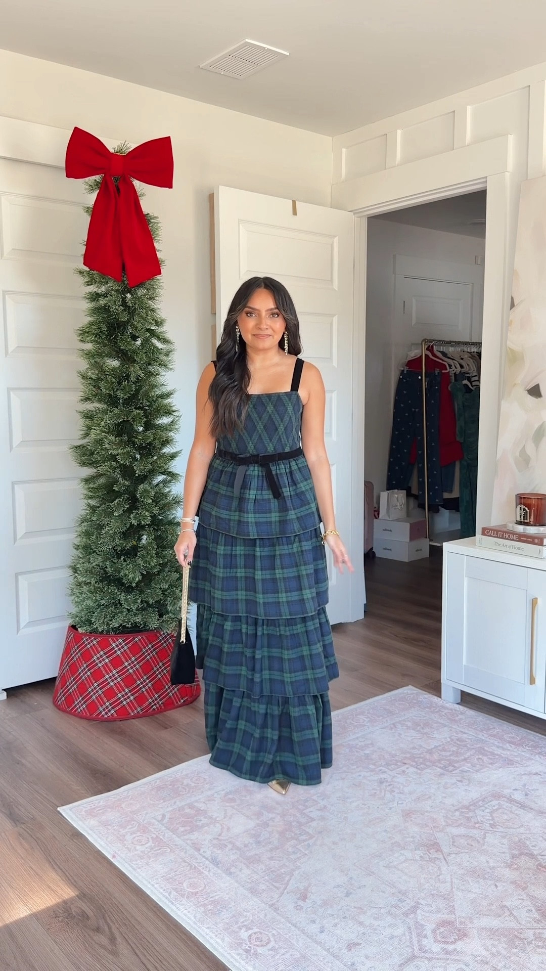 Black faux fur jacket size xxs regular TTS
Green tartan plaid tiered maxi dress sized xs regular TTS
Gold heels size 5 TTS

#LTKCyberWeek #LTKHoliday #LTKPetite