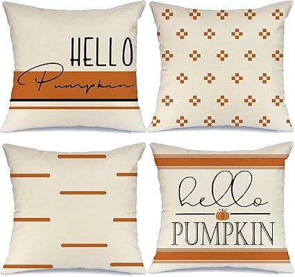 Amazon.com: GEEORY Fall Decor Pillow Covers 18x18 inch Set of 4 Hello Pumpkin Happy Fall Outdoor ... | Amazon (US)