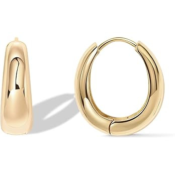 PAVOI 14K Gold Plated 925 Sterling Silver Posts Oval Chunky Hoop Earrings for Women - Trendy Stat... | Amazon (US)