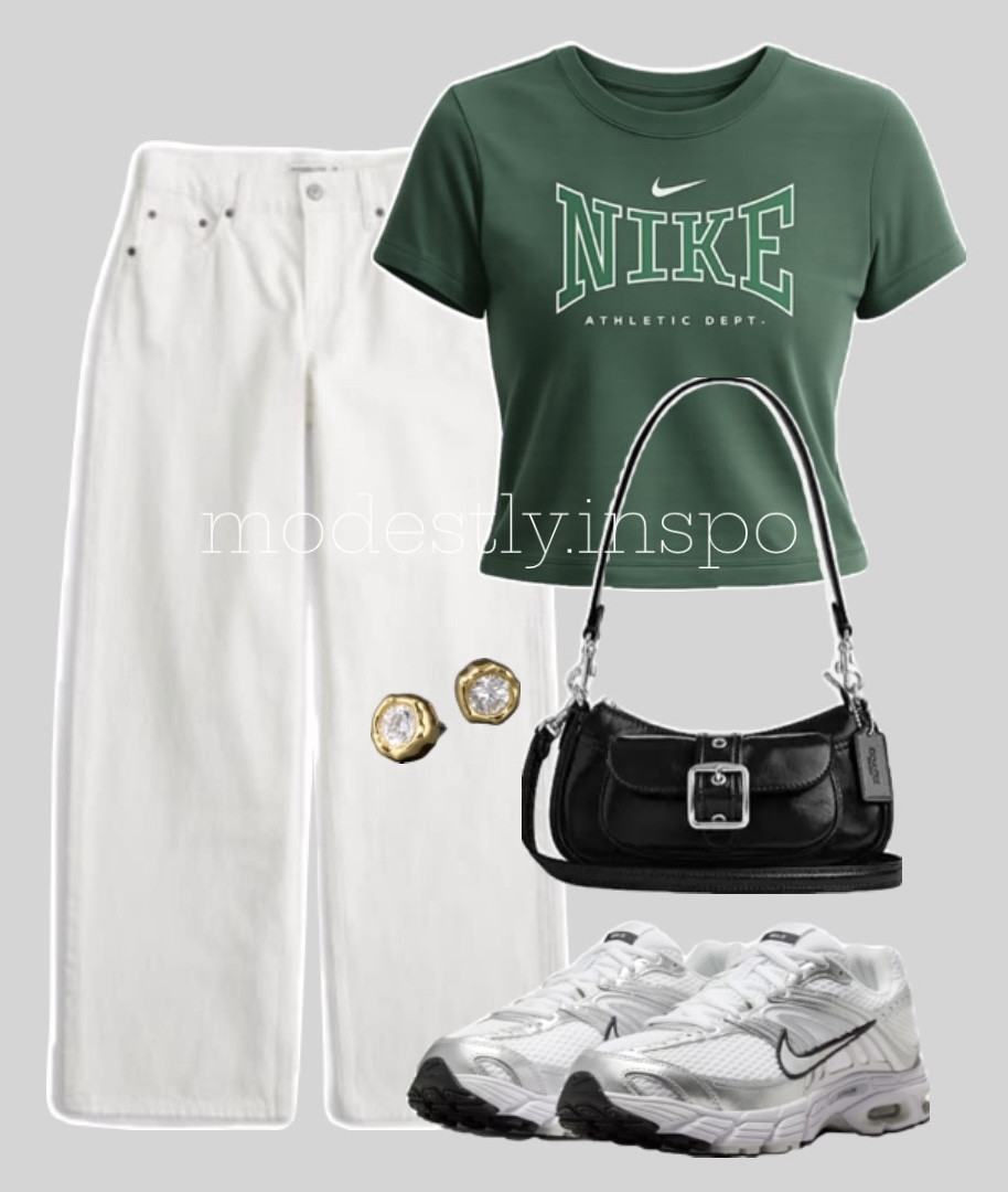 the perfect way to style white jeans this spring! love this sporty chic look with a green Nike tshirt paired with chunky Nike sneakers! 

#LTKBeauty #LTKgrwm #LTKootd