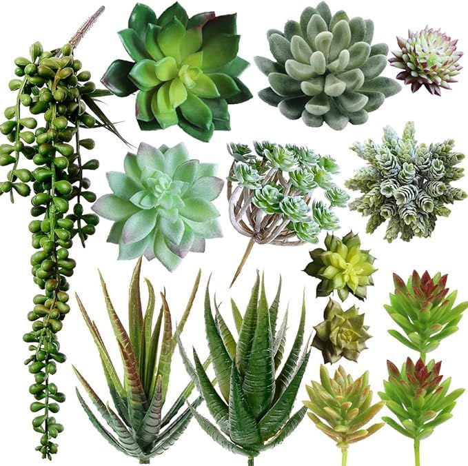 Supla Pack of 14 Assorted Artificial Succulents Picks Textured Aloe Faux Succulent Pick Succulent... | Amazon (US)
