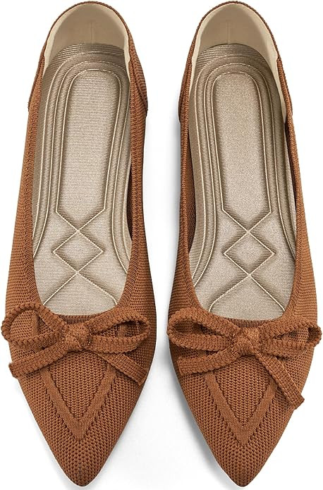 Ablanczoom Ballet Flats Shoes for Women: Dressy Pointed Toe Bow Knit Flats Comfortable Slip On Wo... | Amazon (US)