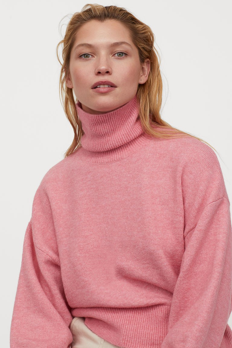 Fine-knit Turtleneck Sweater - Pink melange - Ladies | H&M US | H&M (US + CA)