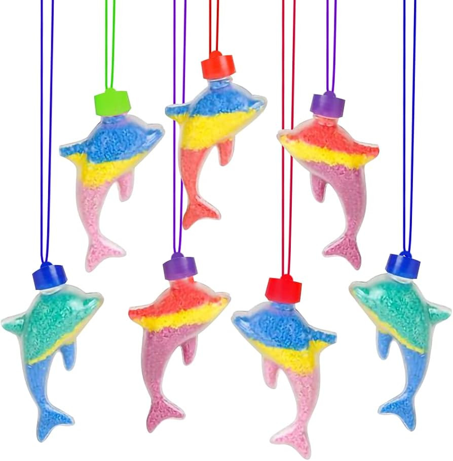 ArtCreativity Dolphin Sand Art Bottle Necklaces (Pack of 12) Sand Art Craft Kit with Shaped Bottl... | Amazon (US)