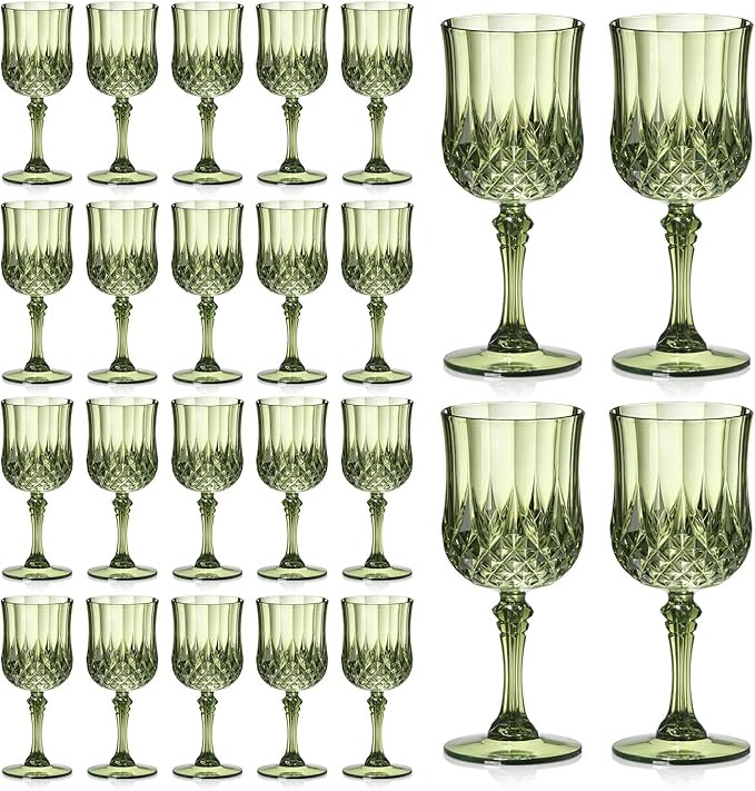 XUWAIDSGN 24 Pcs 7oz Plastic Vintage Wine Glasses Drinking Glasses Unbreakable Wedding Glassware ... | Amazon (US)