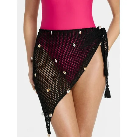 No Boundaries Fishnet Pareo with Faux Shells One Size Black Soot Women s | Walmart (US)