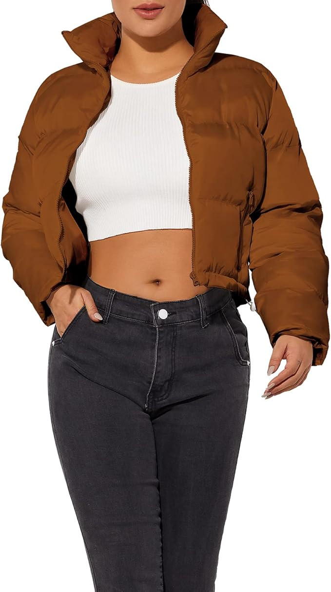 Women's Crop Short Jacket Cropped Puffer Fashion Jackets for Women Warm Winter Lightweight Coat | Amazon (US)