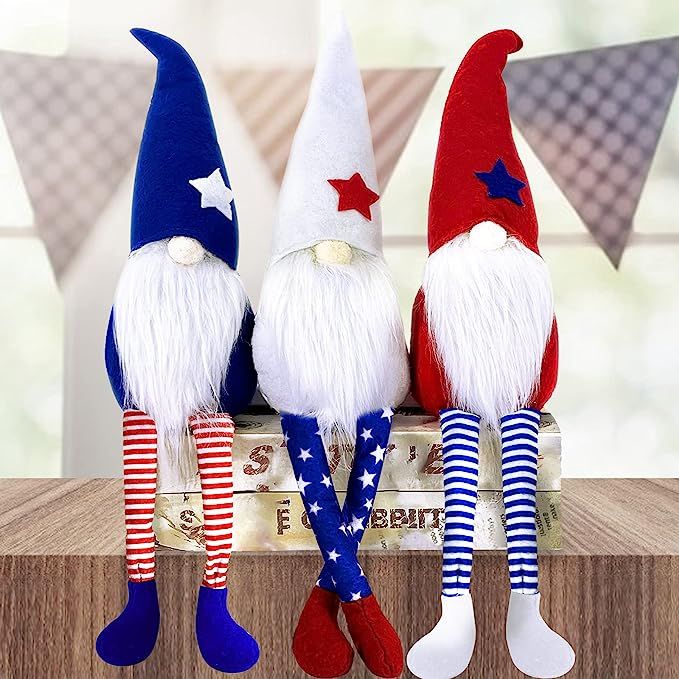 3Pcs 4th of July Patriotic Gnomes Plush Decorations Stars Stripes Handmade Gnomes Ornaments for P... | Amazon (US)