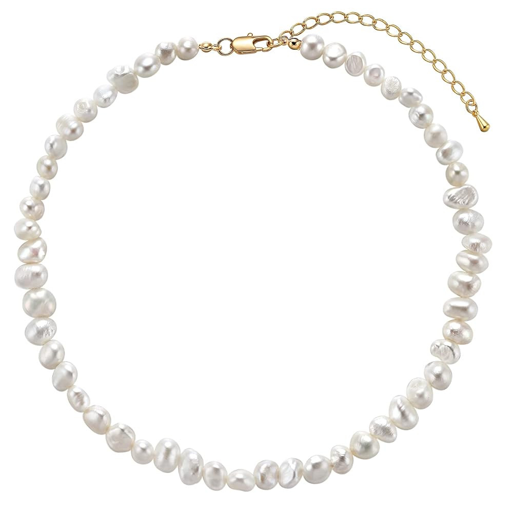 Natural Freshwater 5-10mm Baroque Pearsl Choker Necklace for Women White Pearl Beaded Necklace St... | Amazon (US)