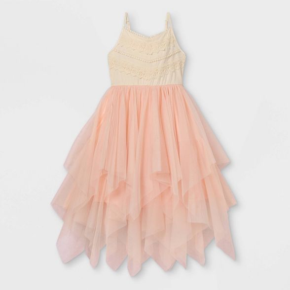 Zenzi Girls' Lace Bodice Sleeveless Tulle Dress - Cream/Pink | Target