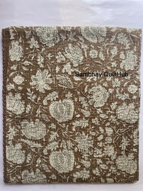 Hippie Floral Handblock Handmade Cotton Block Kantha Quilting Vintage Throw Blanket Hippie Queen/... | Amazon (US)